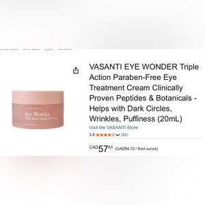 Vasanti Eye Wonder Triple Action Pink Eye Cream - Hydrating Under-Eye Treatment